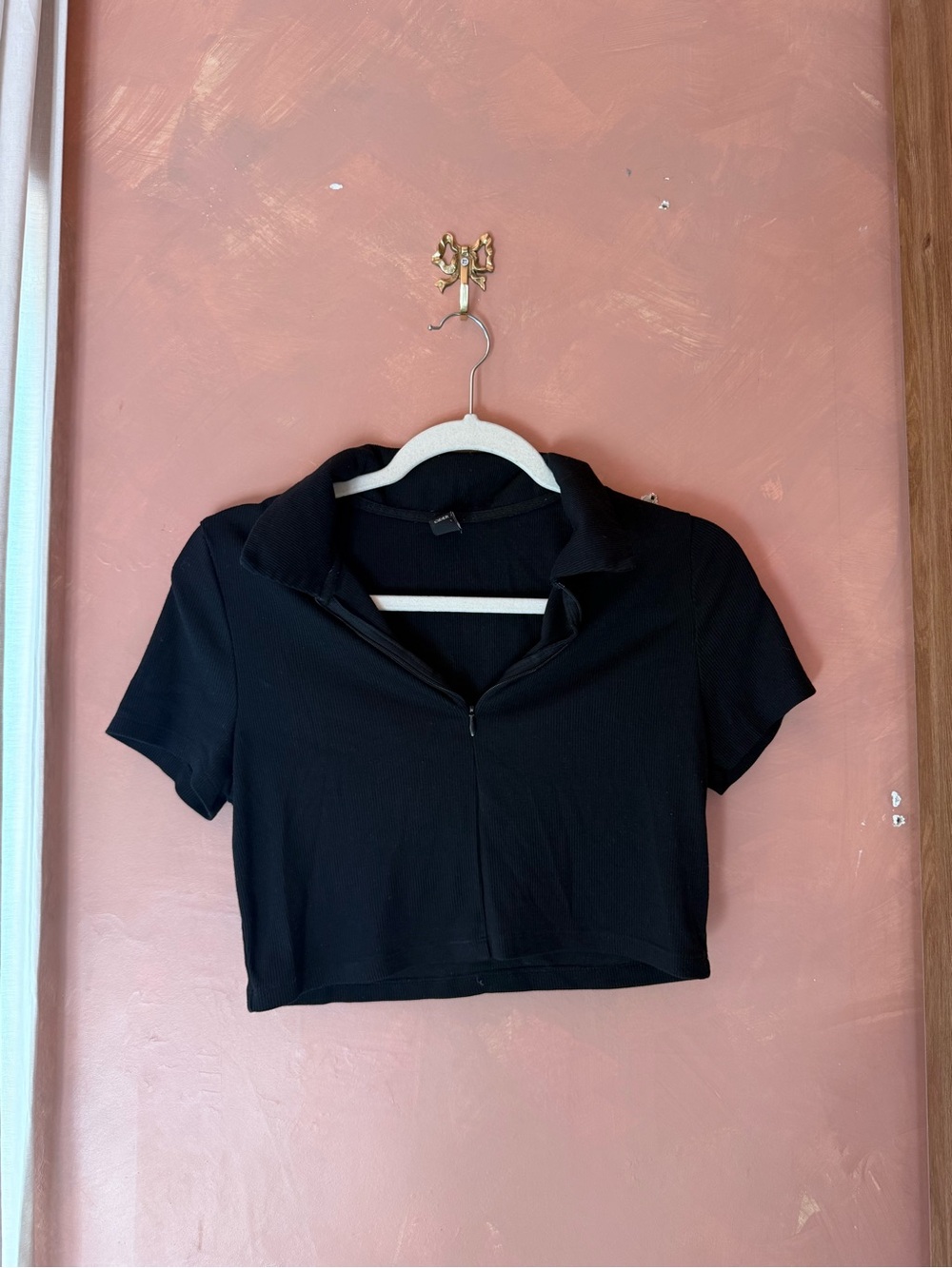 Cider Black Cropped Polo Top with Short Zipper - Picture 1 of 2